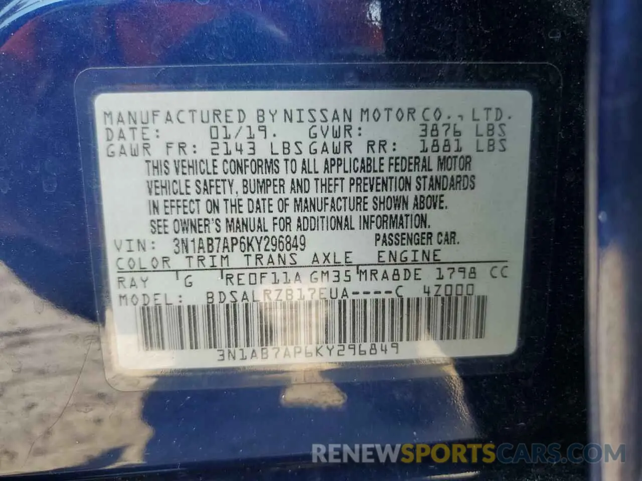 12 Photograph of a damaged car 3N1AB7AP6KY296849 NISSAN SENTRA 2019