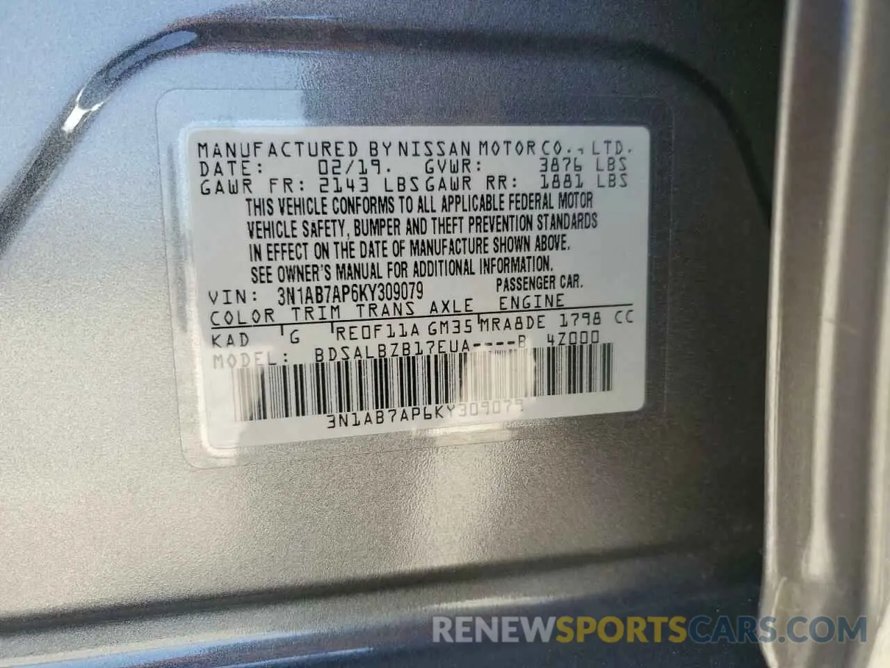 12 Photograph of a damaged car 3N1AB7AP6KY309079 NISSAN SENTRA 2019