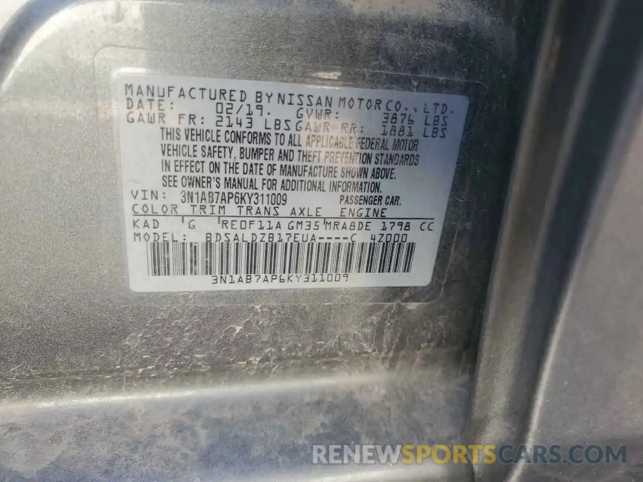 12 Photograph of a damaged car 3N1AB7AP6KY311009 NISSAN SENTRA 2019