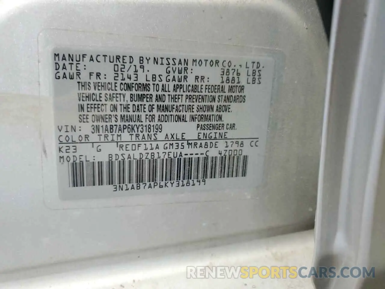 14 Photograph of a damaged car 3N1AB7AP6KY318199 NISSAN SENTRA 2019
