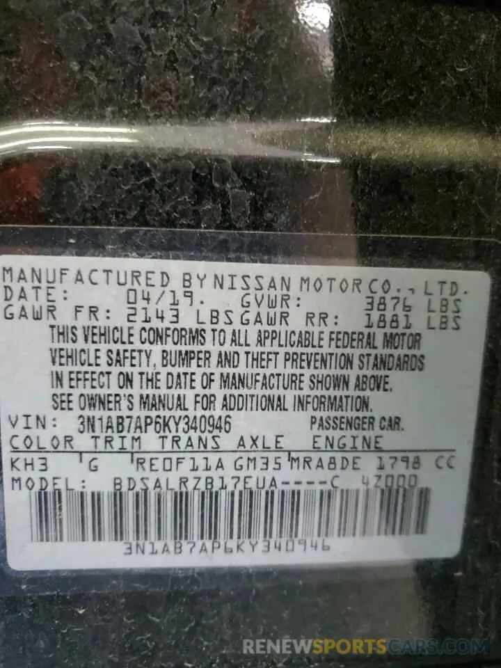 13 Photograph of a damaged car 3N1AB7AP6KY340946 NISSAN SENTRA 2019