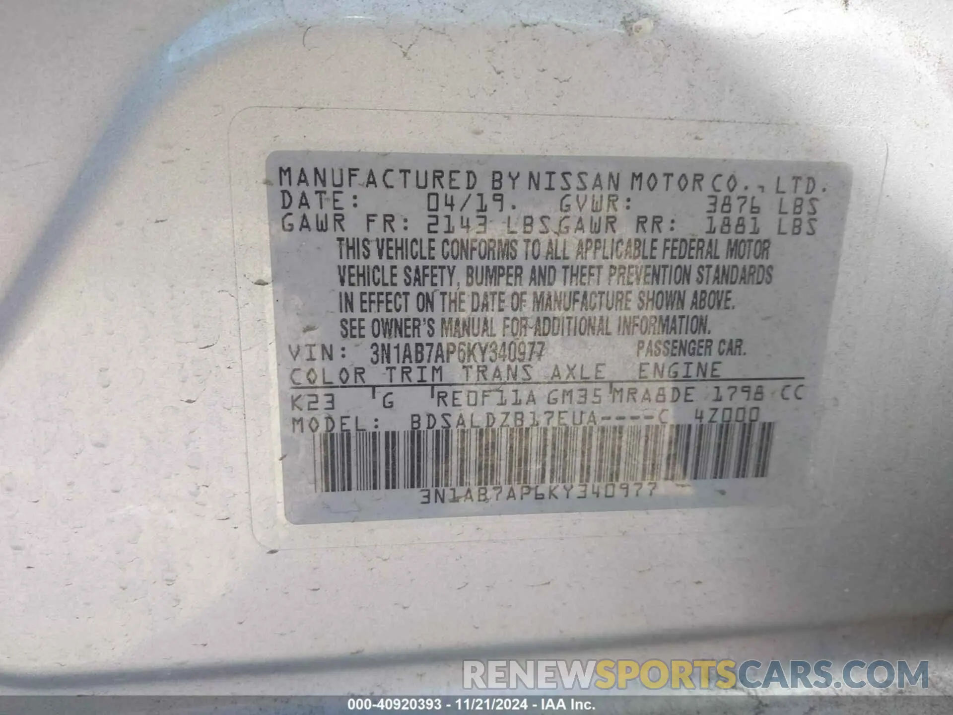 9 Photograph of a damaged car 3N1AB7AP6KY340977 NISSAN SENTRA 2019