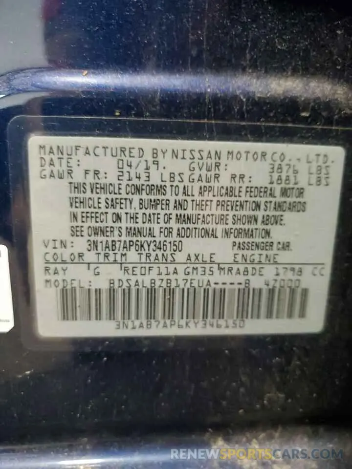 13 Photograph of a damaged car 3N1AB7AP6KY346150 NISSAN SENTRA 2019