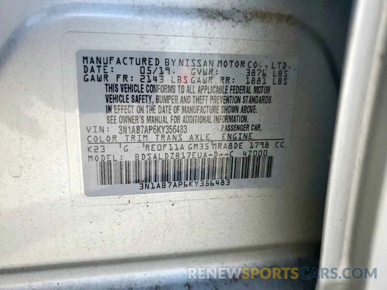15 Photograph of a damaged car 3N1AB7AP6KY356483 NISSAN SENTRA 2019