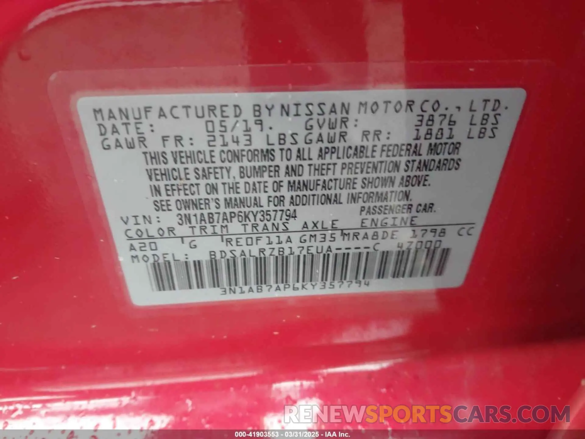 9 Photograph of a damaged car 3N1AB7AP6KY357794 NISSAN SENTRA 2019