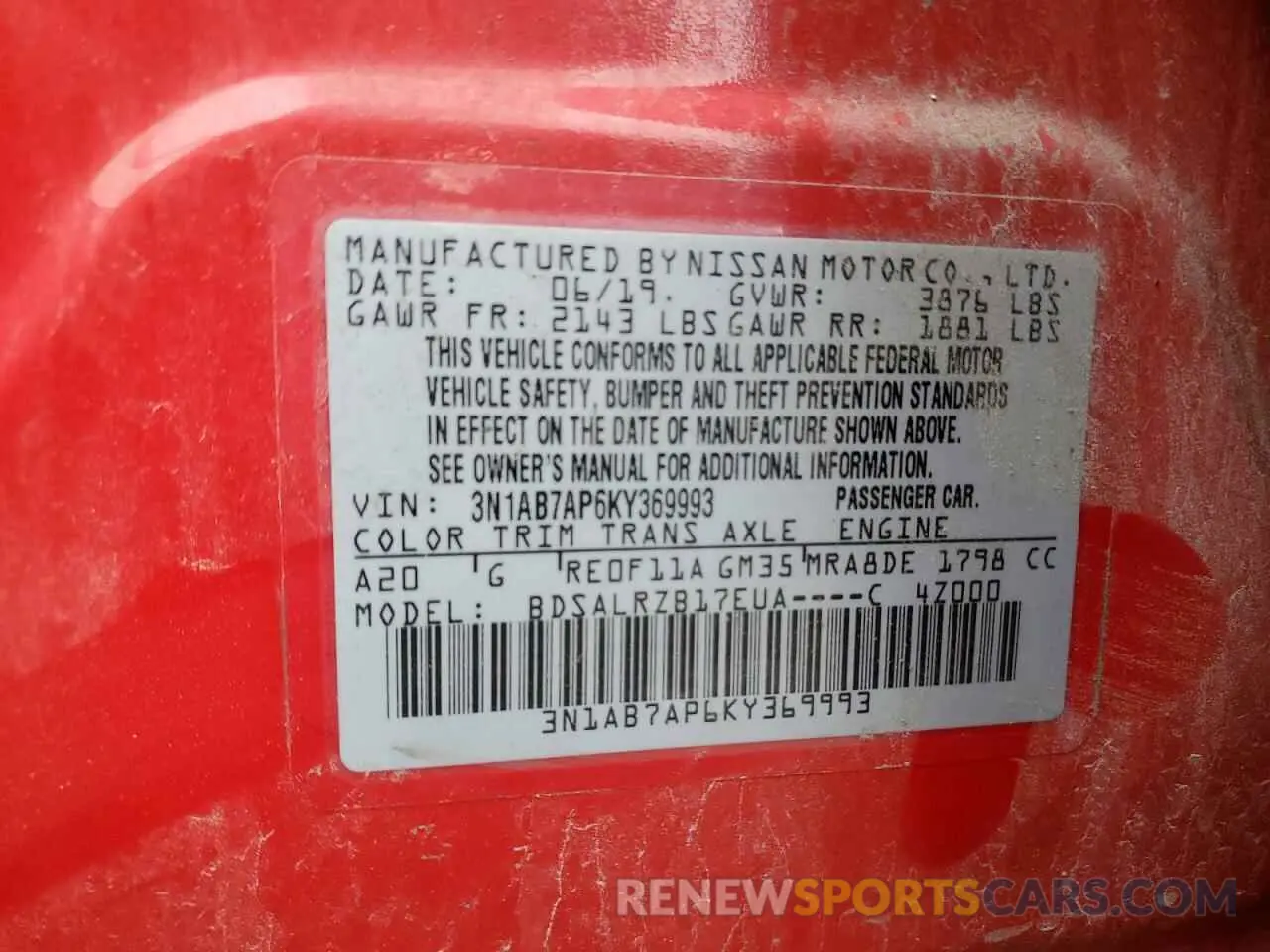 12 Photograph of a damaged car 3N1AB7AP6KY369993 NISSAN SENTRA 2019