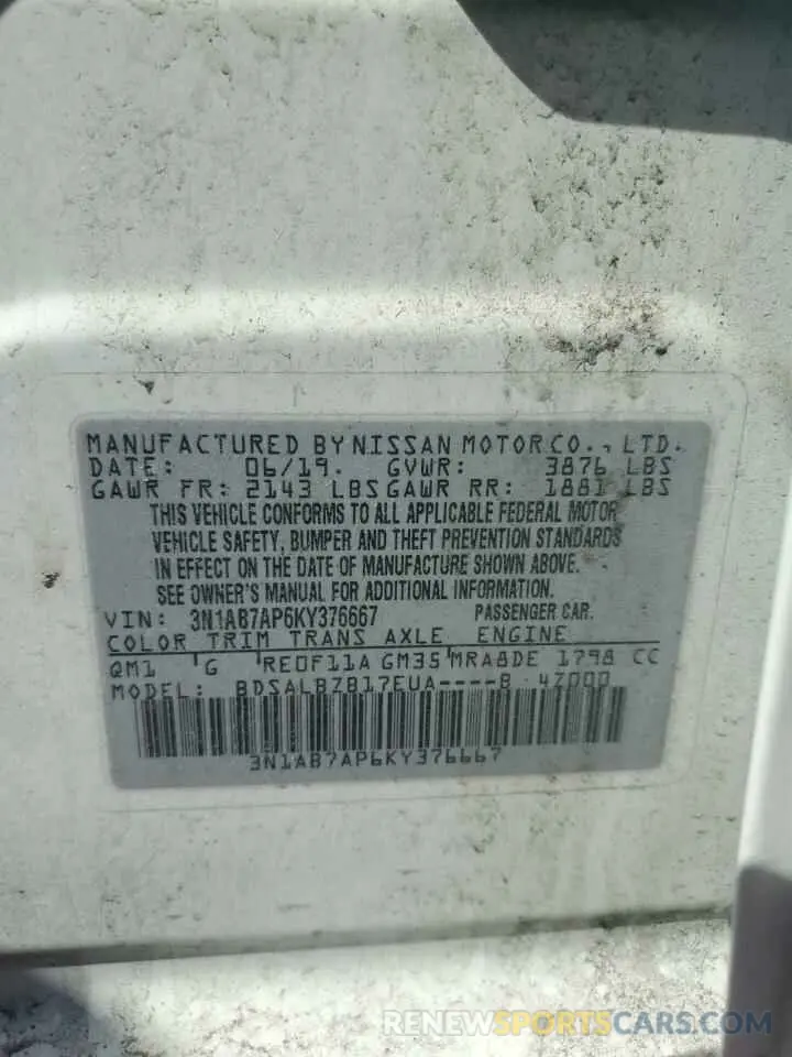 12 Photograph of a damaged car 3N1AB7AP6KY376667 NISSAN SENTRA 2019