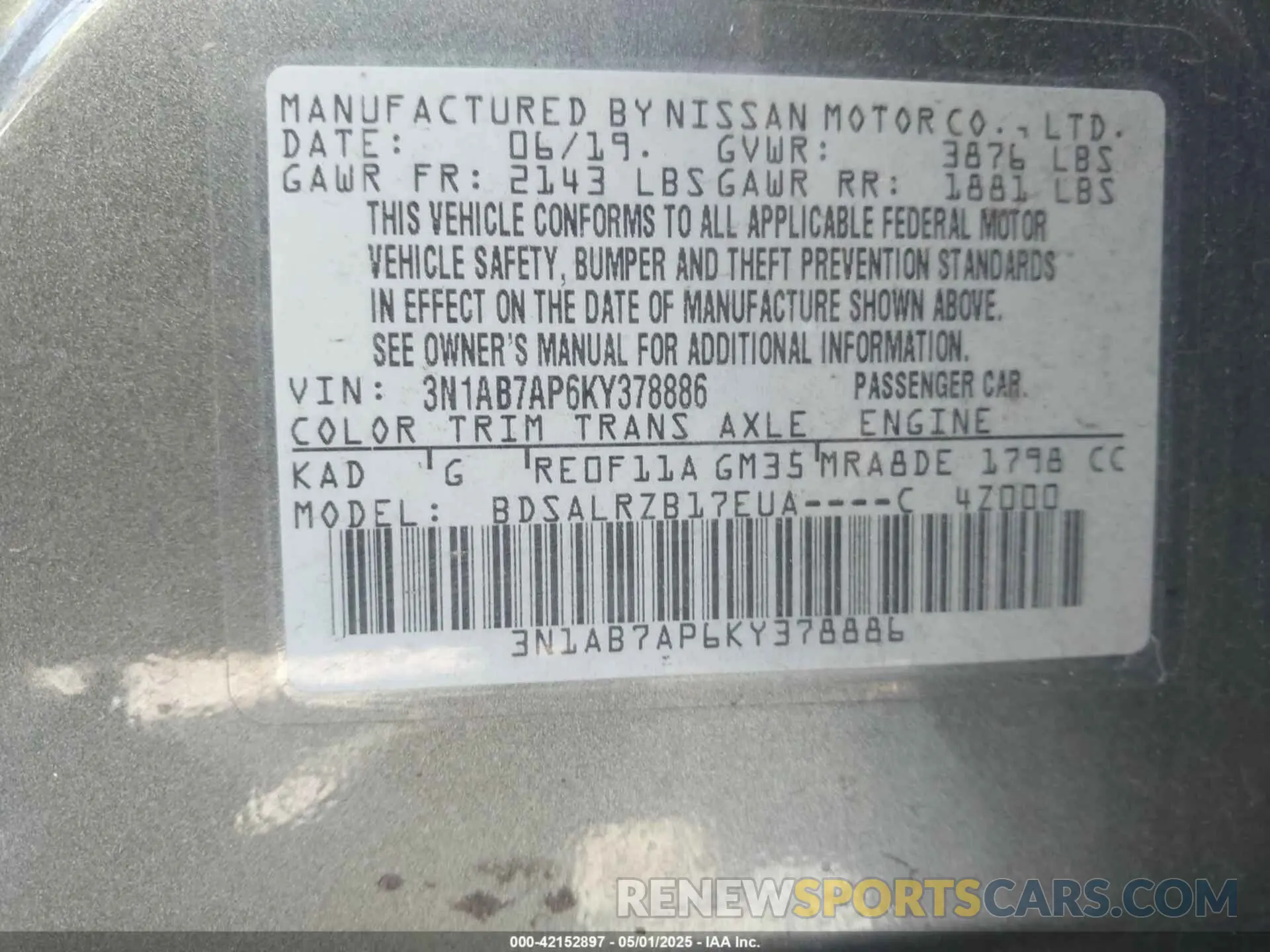 9 Photograph of a damaged car 3N1AB7AP6KY378886 NISSAN SENTRA 2019