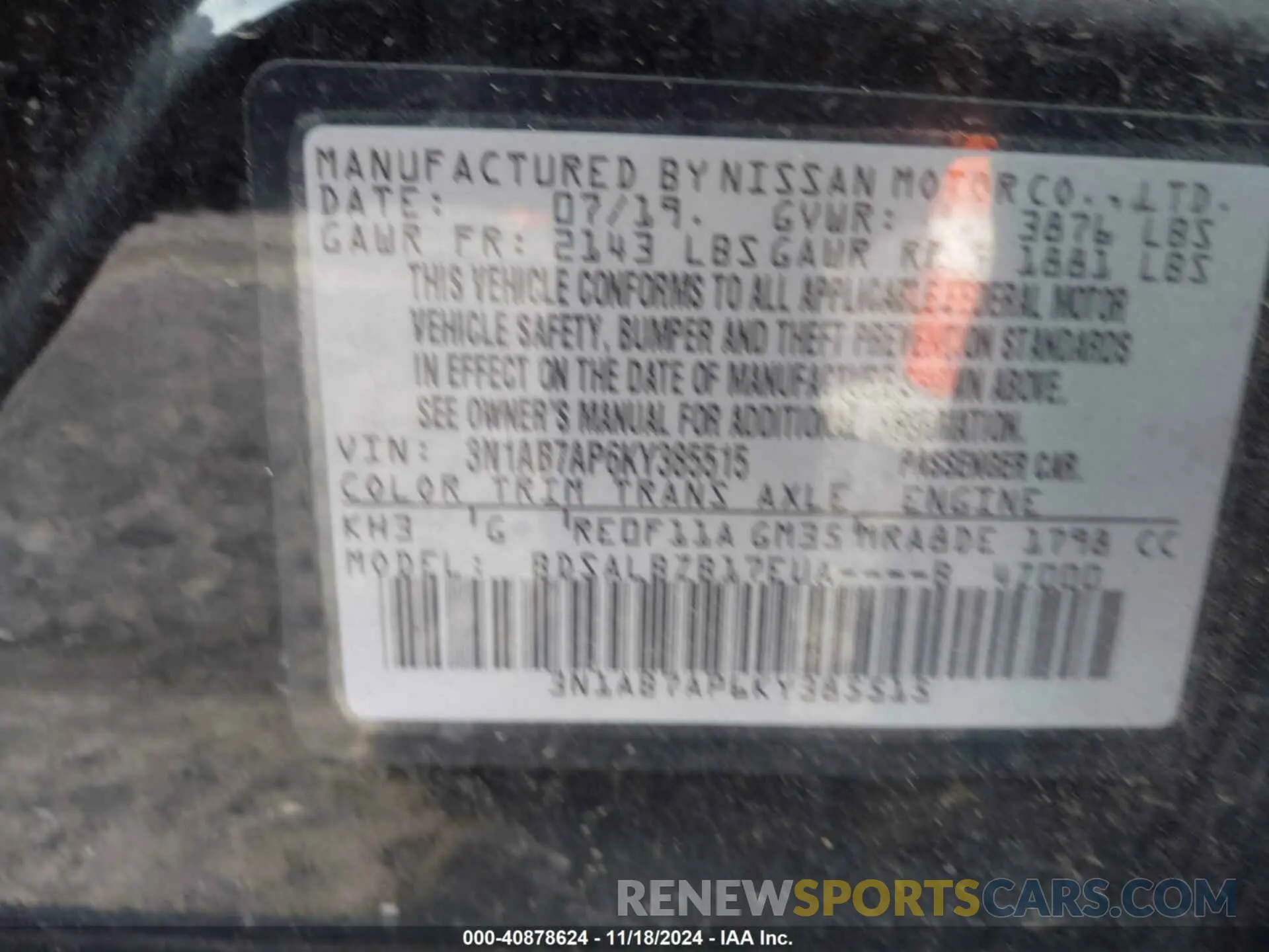 9 Photograph of a damaged car 3N1AB7AP6KY385515 NISSAN SENTRA 2019