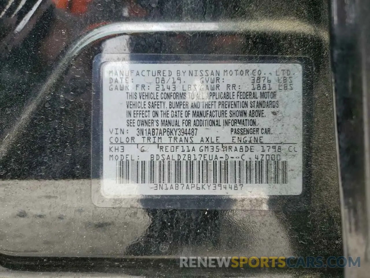 14 Photograph of a damaged car 3N1AB7AP6KY394487 NISSAN SENTRA 2019