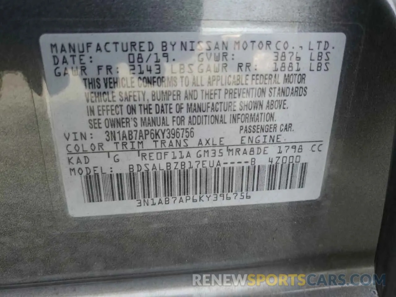 13 Photograph of a damaged car 3N1AB7AP6KY396756 NISSAN SENTRA 2019