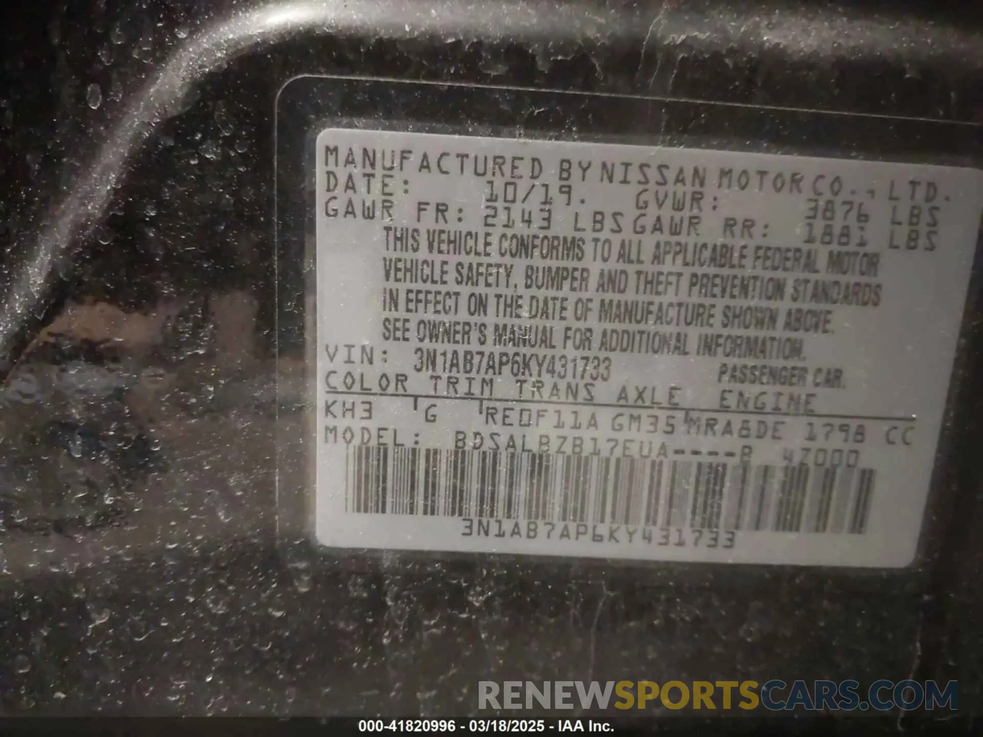 9 Photograph of a damaged car 3N1AB7AP6KY431733 NISSAN SENTRA 2019