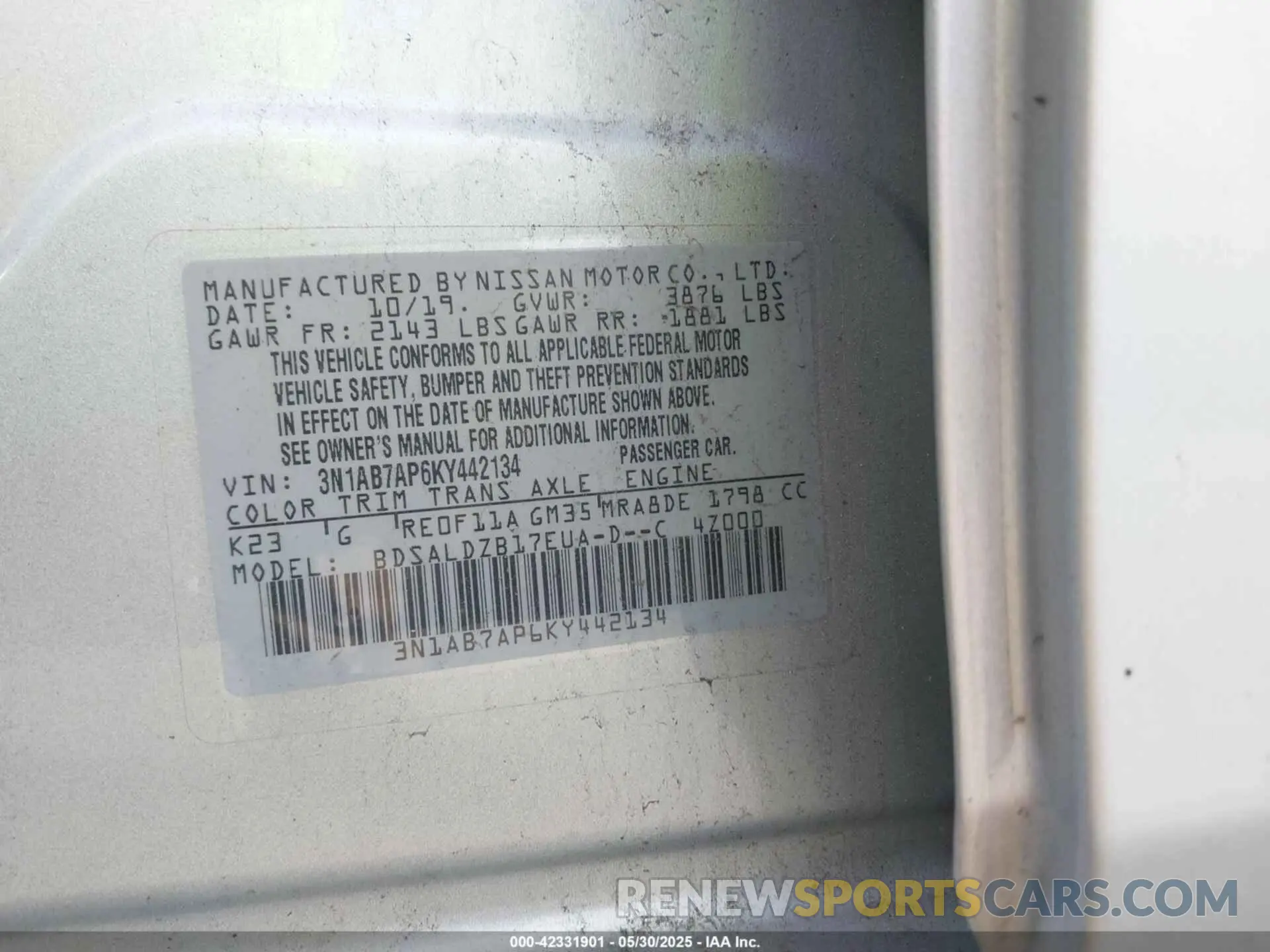 9 Photograph of a damaged car 3N1AB7AP6KY442134 NISSAN SENTRA 2019