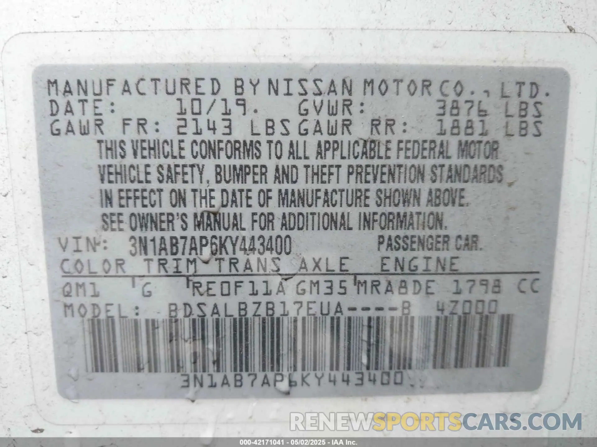 9 Photograph of a damaged car 3N1AB7AP6KY443400 NISSAN SENTRA 2019