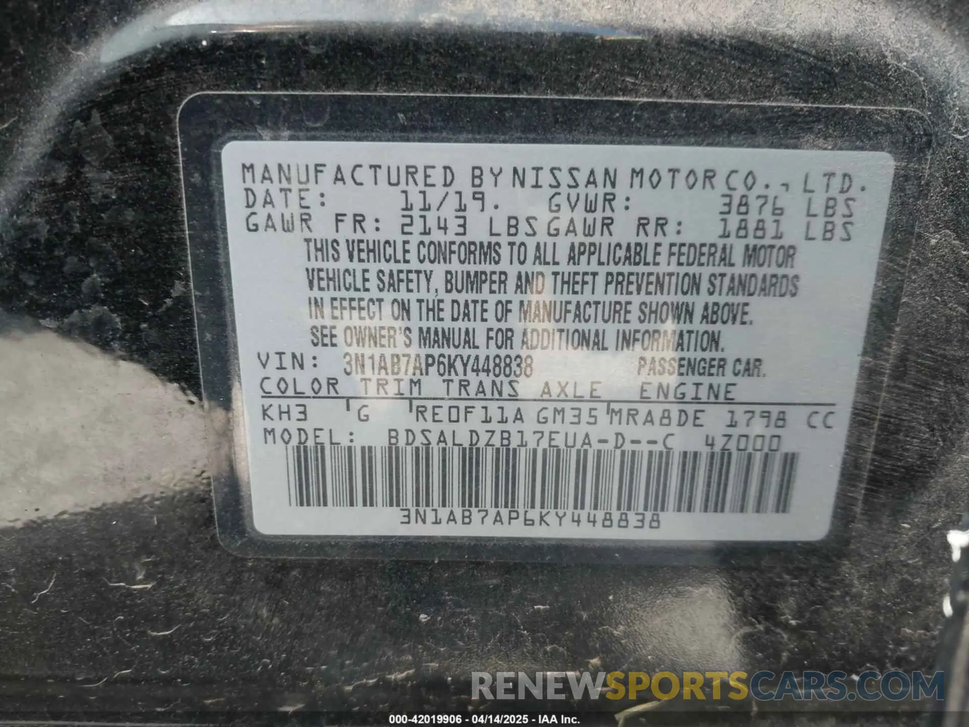 9 Photograph of a damaged car 3N1AB7AP6KY448838 NISSAN SENTRA 2019