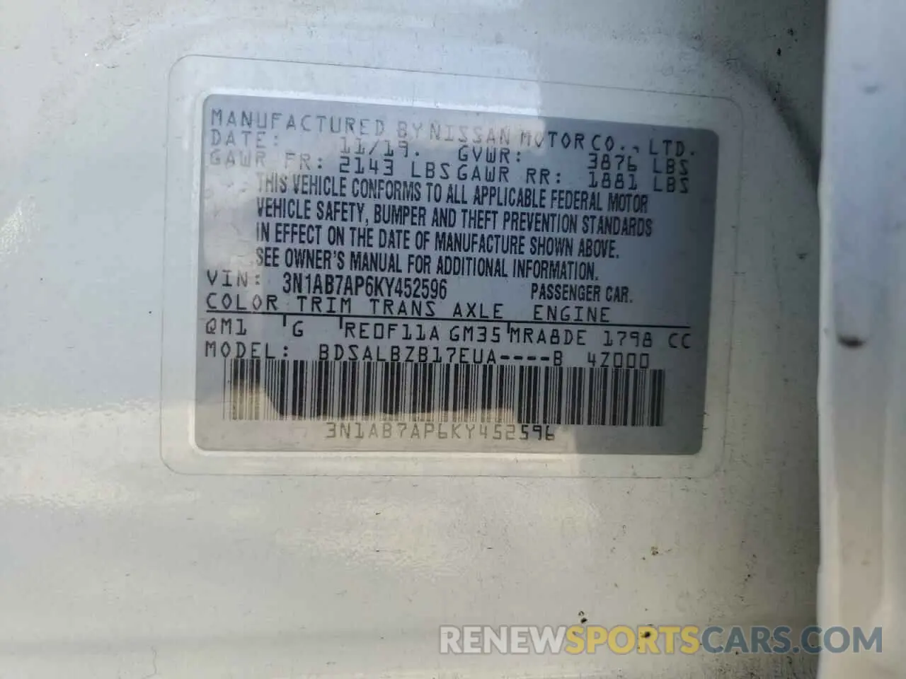14 Photograph of a damaged car 3N1AB7AP6KY452596 NISSAN SENTRA 2019