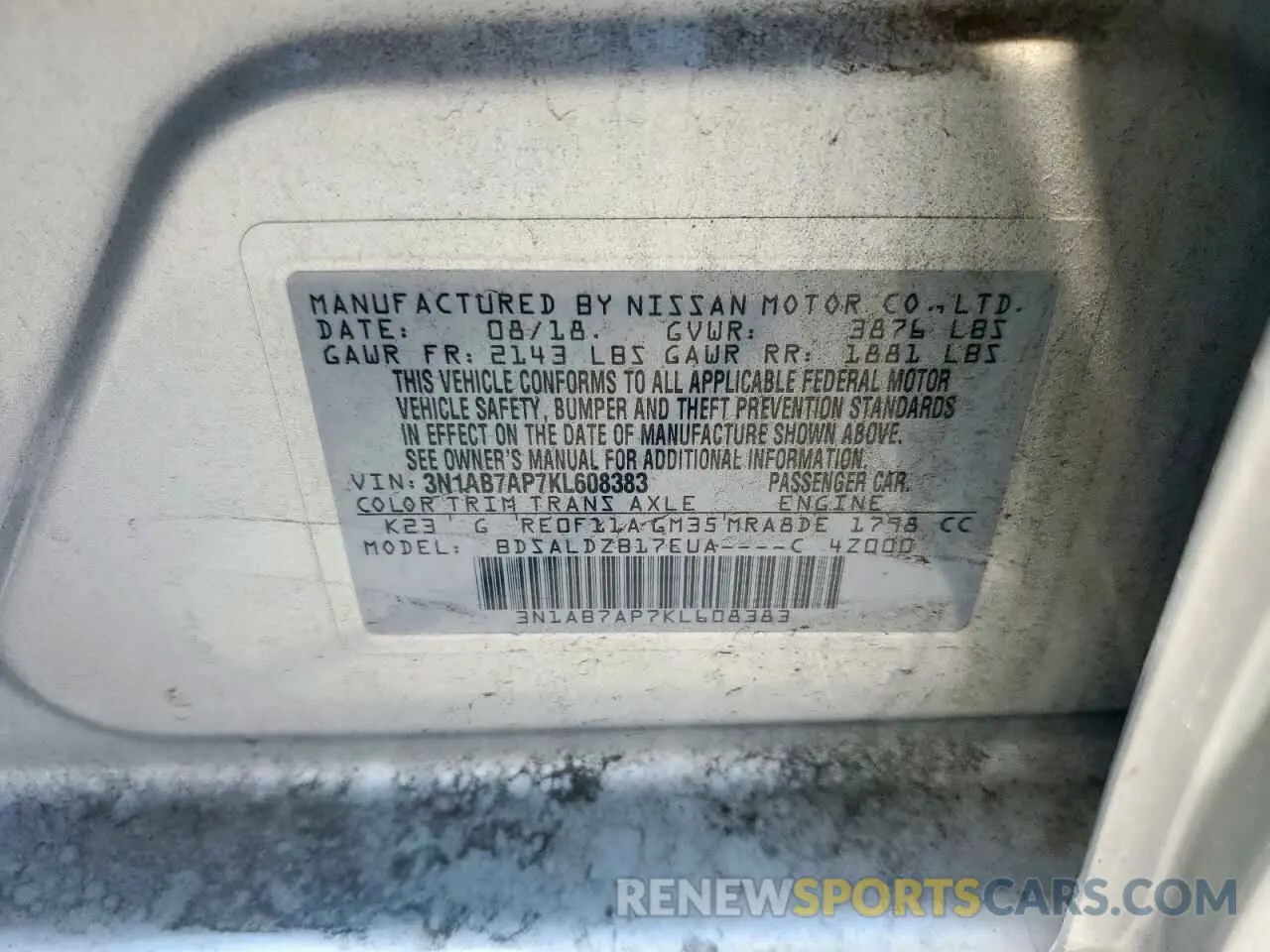 13 Photograph of a damaged car 3N1AB7AP7KL608383 NISSAN SENTRA 2019