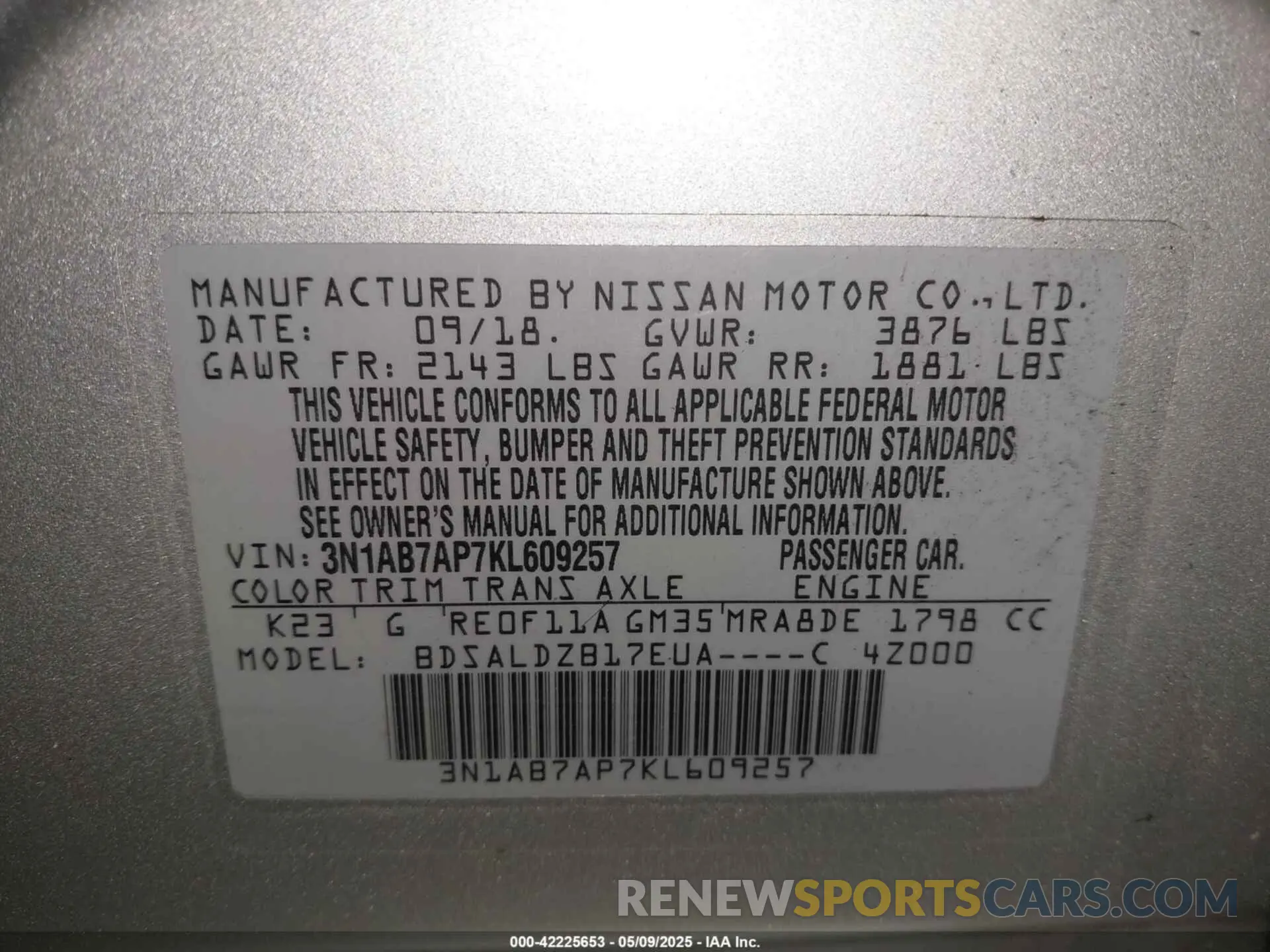 9 Photograph of a damaged car 3N1AB7AP7KL609257 NISSAN SENTRA 2019