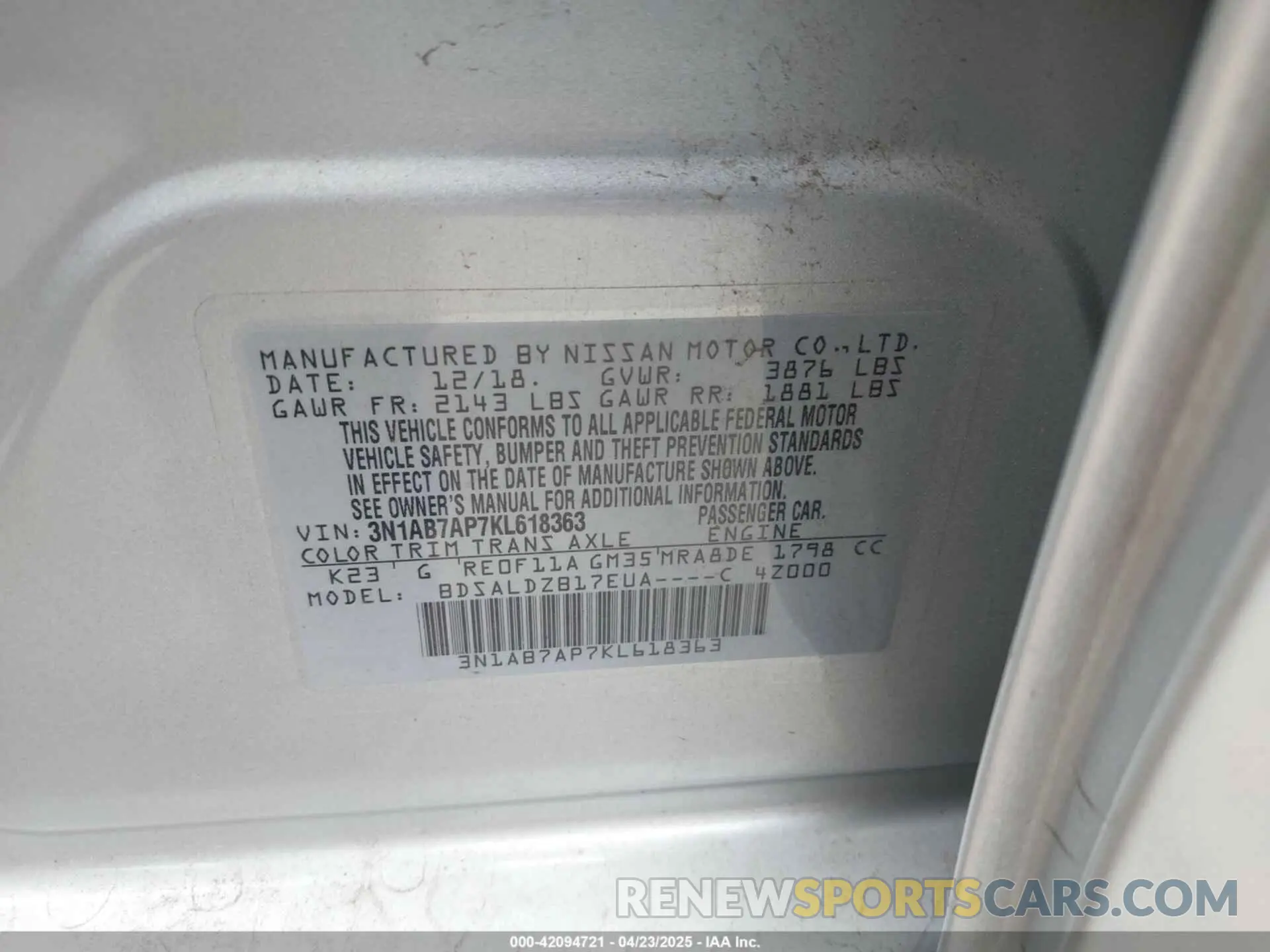 9 Photograph of a damaged car 3N1AB7AP7KL618363 NISSAN SENTRA 2019
