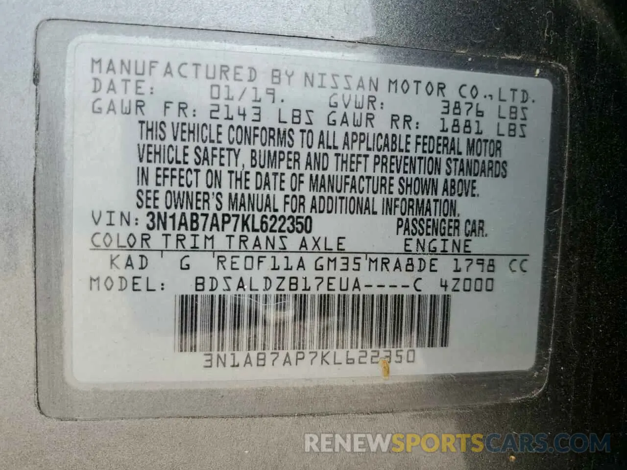 12 Photograph of a damaged car 3N1AB7AP7KL622350 NISSAN SENTRA 2019