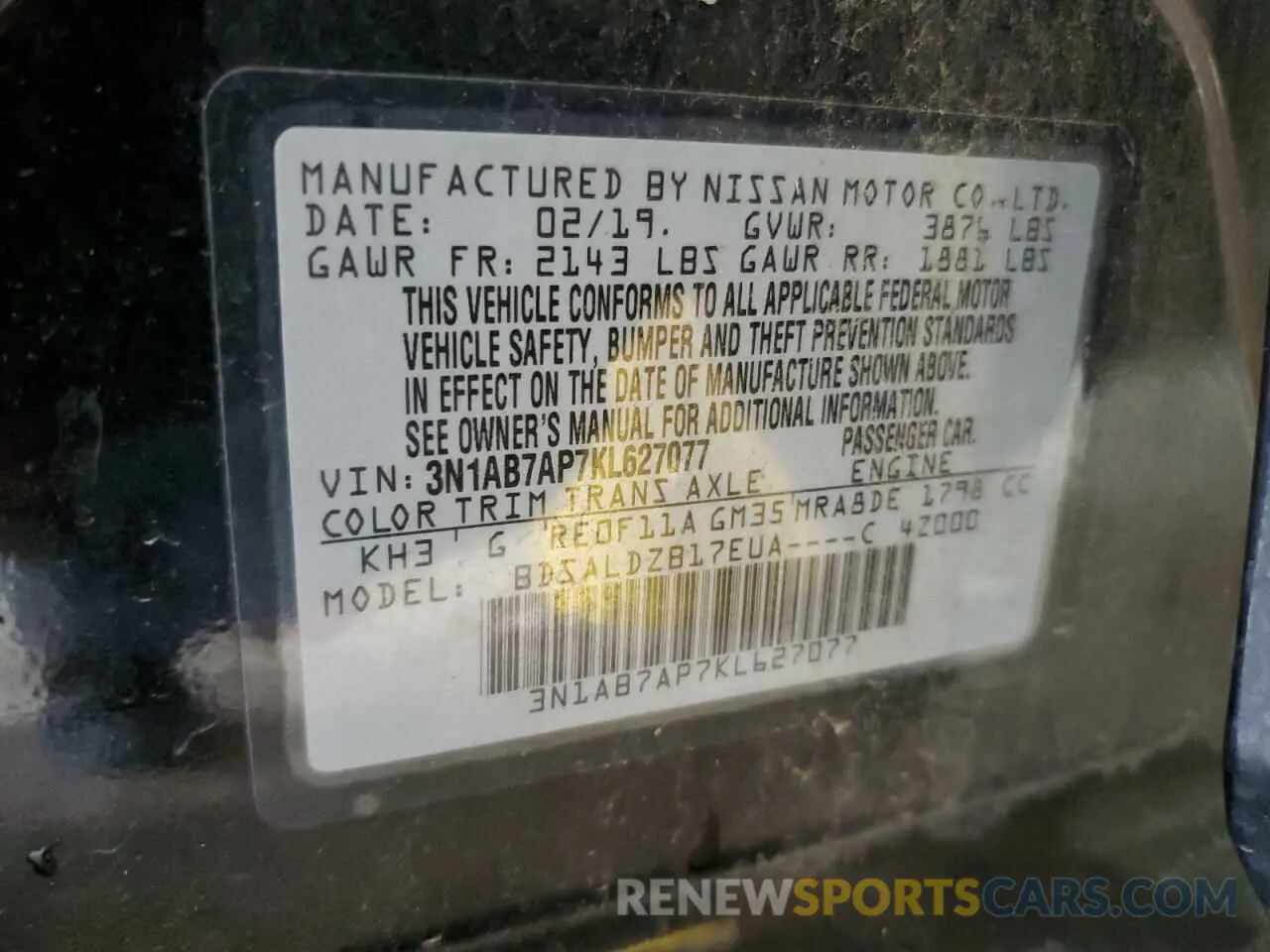 12 Photograph of a damaged car 3N1AB7AP7KL627077 NISSAN SENTRA 2019