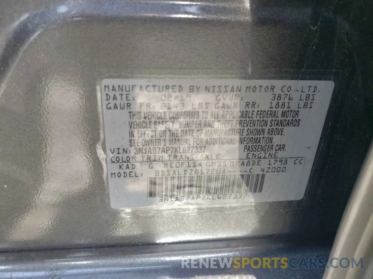 12 Photograph of a damaged car 3N1AB7AP7KL627337 NISSAN SENTRA 2019