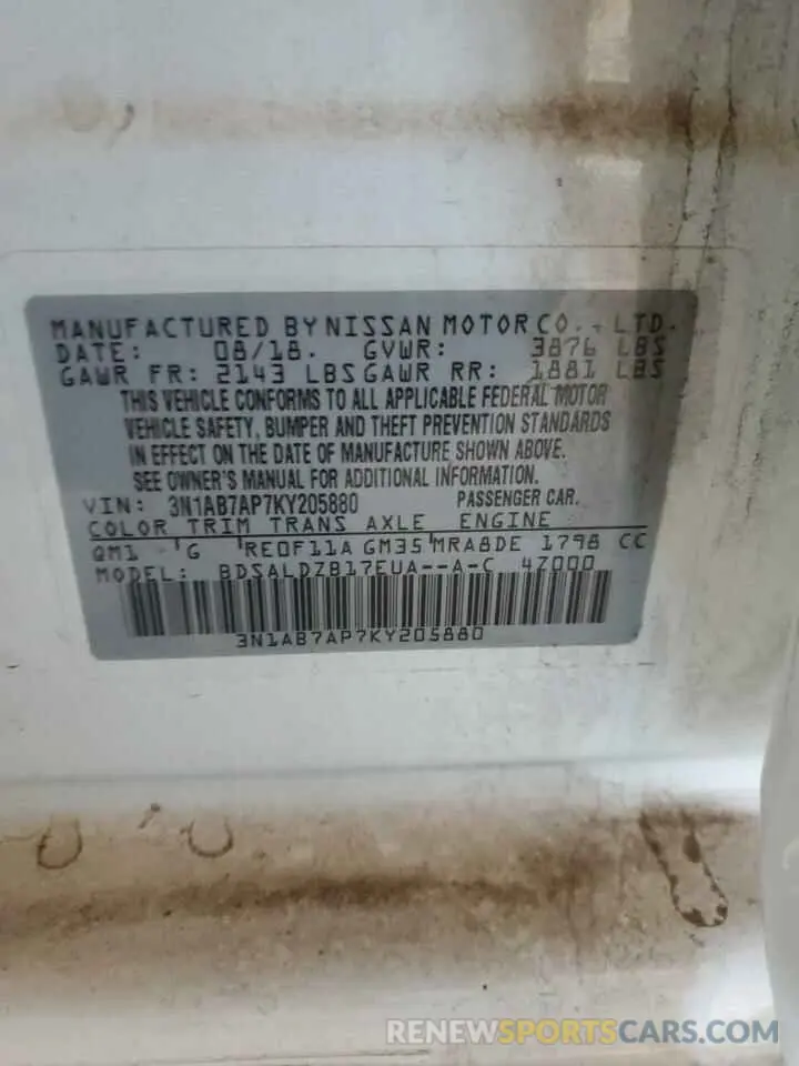 12 Photograph of a damaged car 3N1AB7AP7KY205880 NISSAN SENTRA 2019