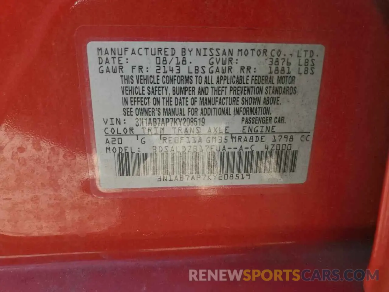 13 Photograph of a damaged car 3N1AB7AP7KY208519 NISSAN SENTRA 2019