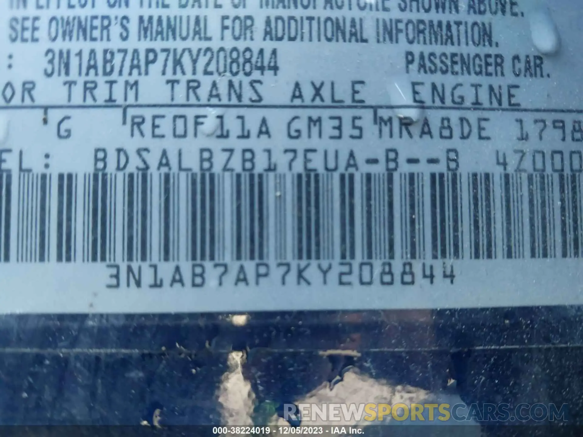 9 Photograph of a damaged car 3N1AB7AP7KY208844 NISSAN SENTRA 2019