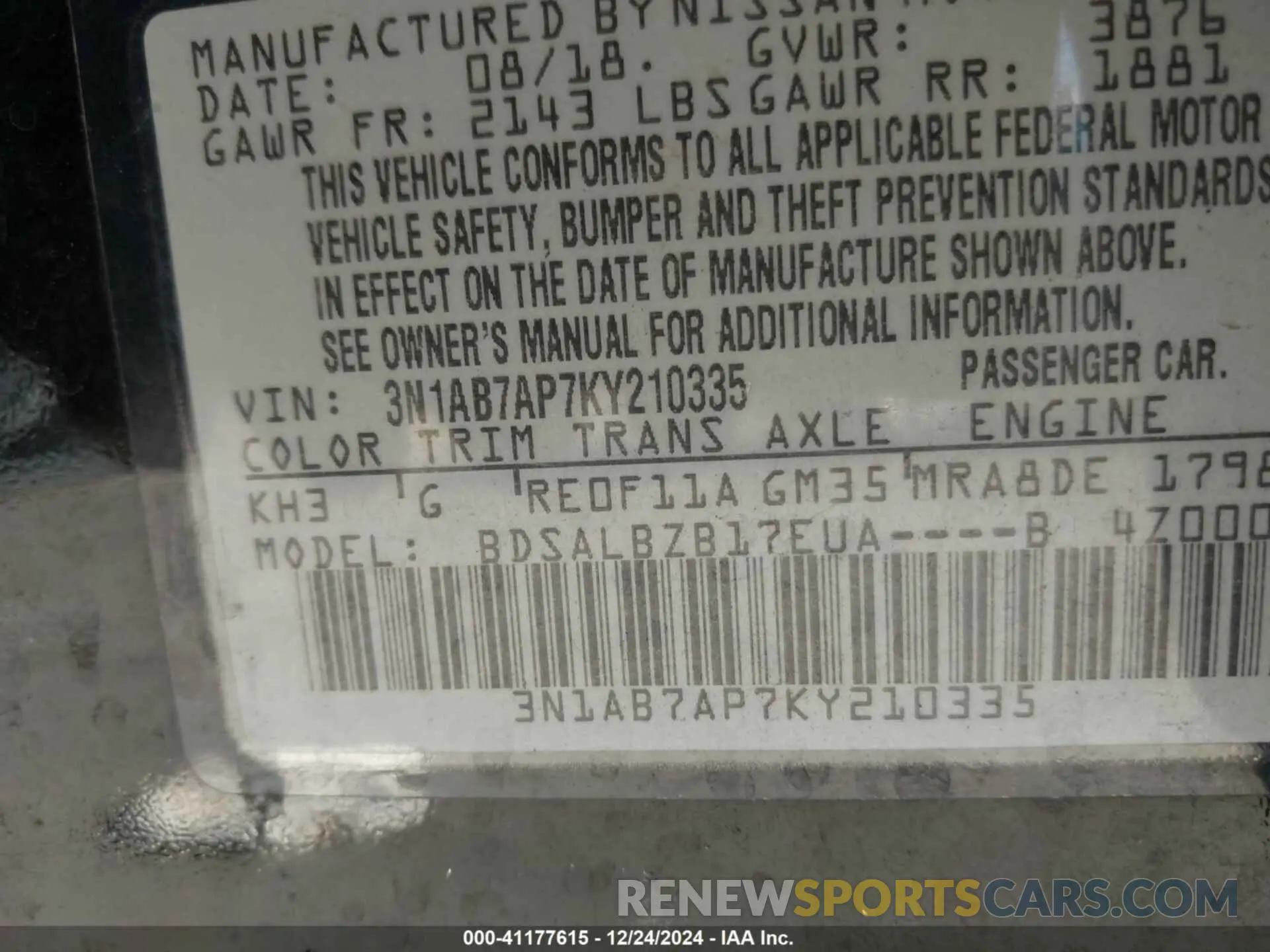 9 Photograph of a damaged car 3N1AB7AP7KY210335 NISSAN SENTRA 2019
