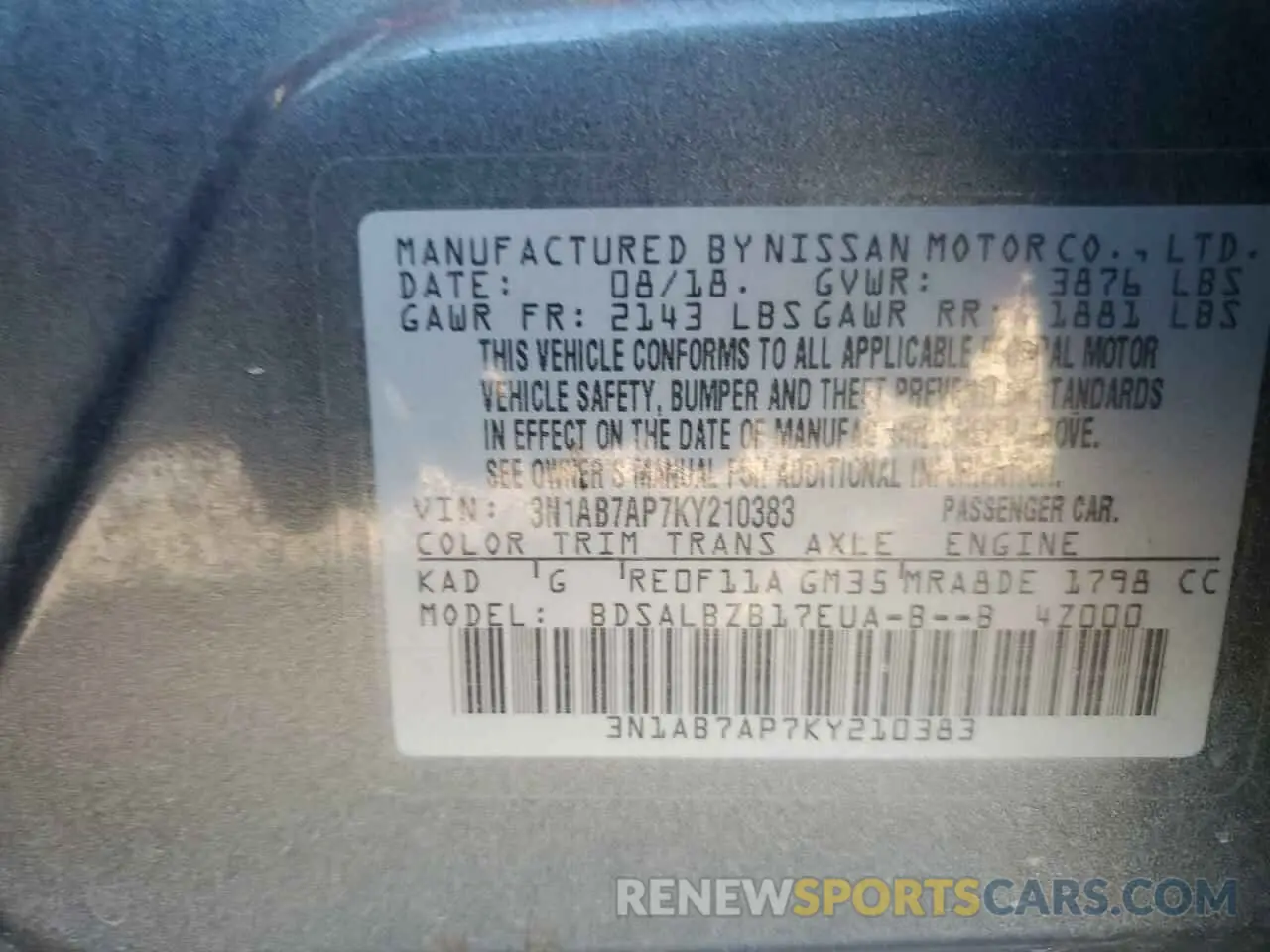 12 Photograph of a damaged car 3N1AB7AP7KY210383 NISSAN SENTRA 2019
