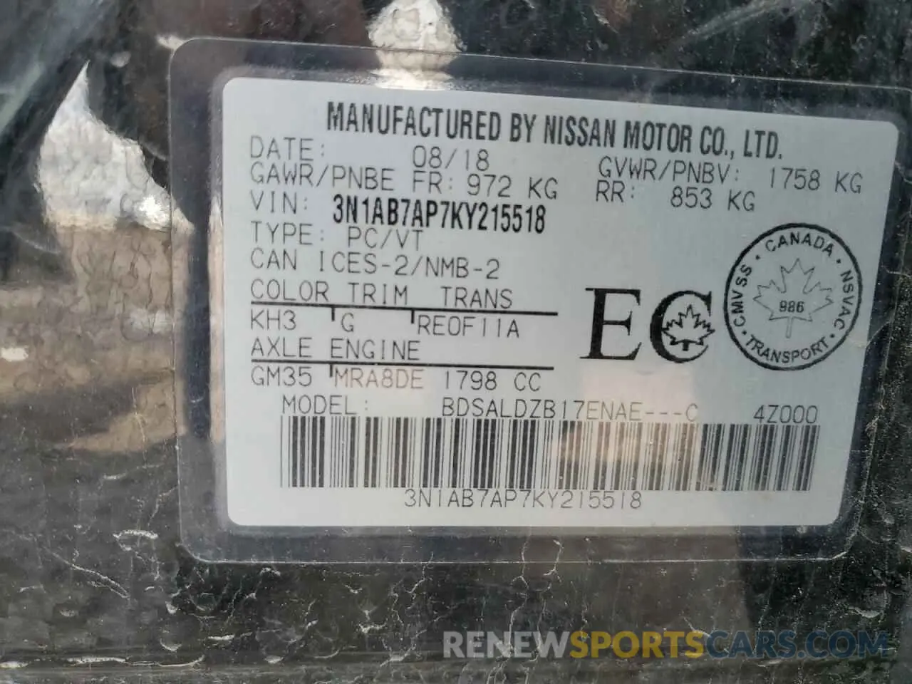 12 Photograph of a damaged car 3N1AB7AP7KY215518 NISSAN SENTRA 2019