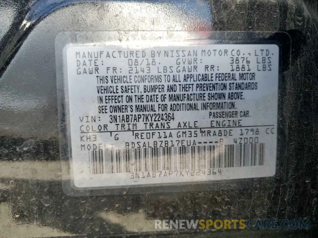12 Photograph of a damaged car 3N1AB7AP7KY224364 NISSAN SENTRA 2019