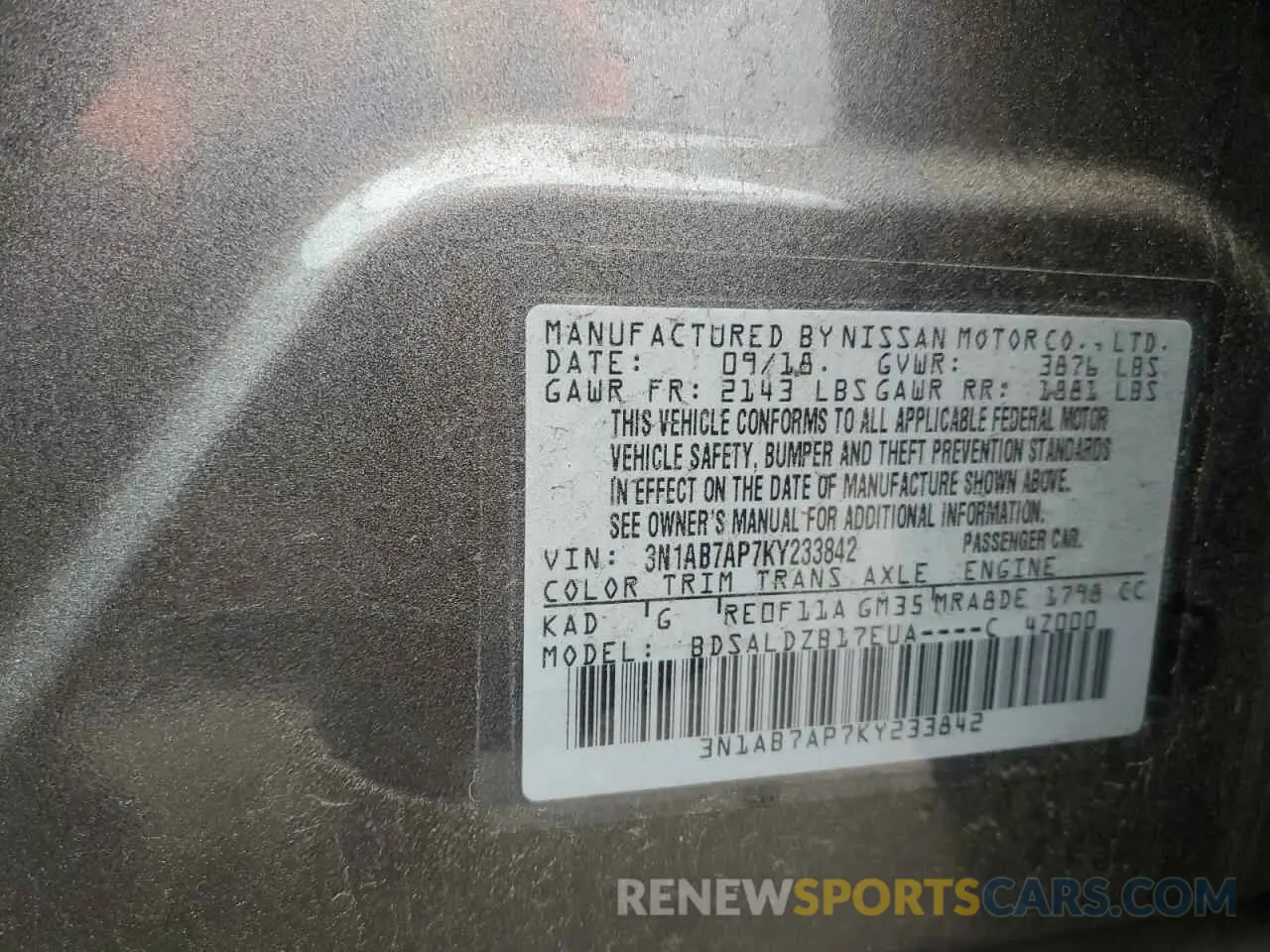 12 Photograph of a damaged car 3N1AB7AP7KY233842 NISSAN SENTRA 2019