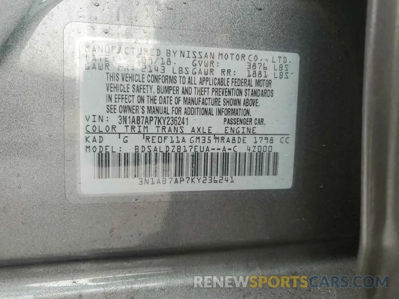 14 Photograph of a damaged car 3N1AB7AP7KY236241 NISSAN SENTRA 2019
