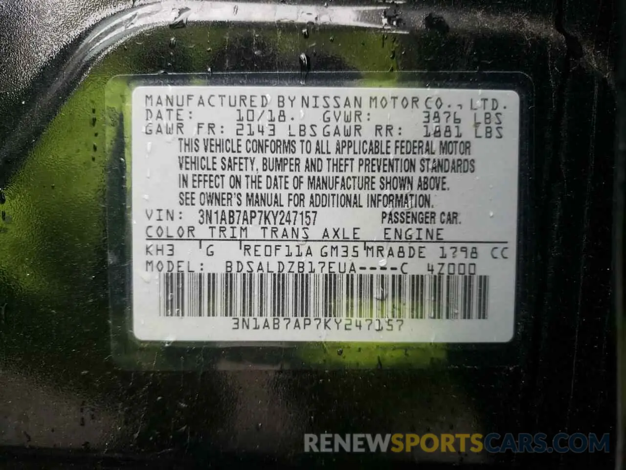 12 Photograph of a damaged car 3N1AB7AP7KY247157 NISSAN SENTRA 2019