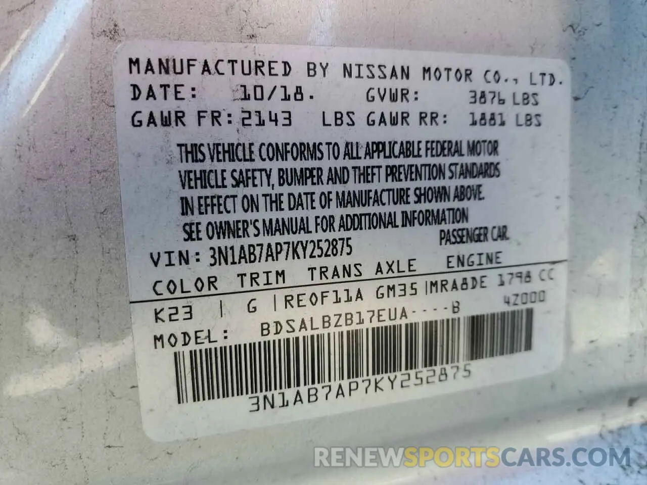 12 Photograph of a damaged car 3N1AB7AP7KY252875 NISSAN SENTRA 2019