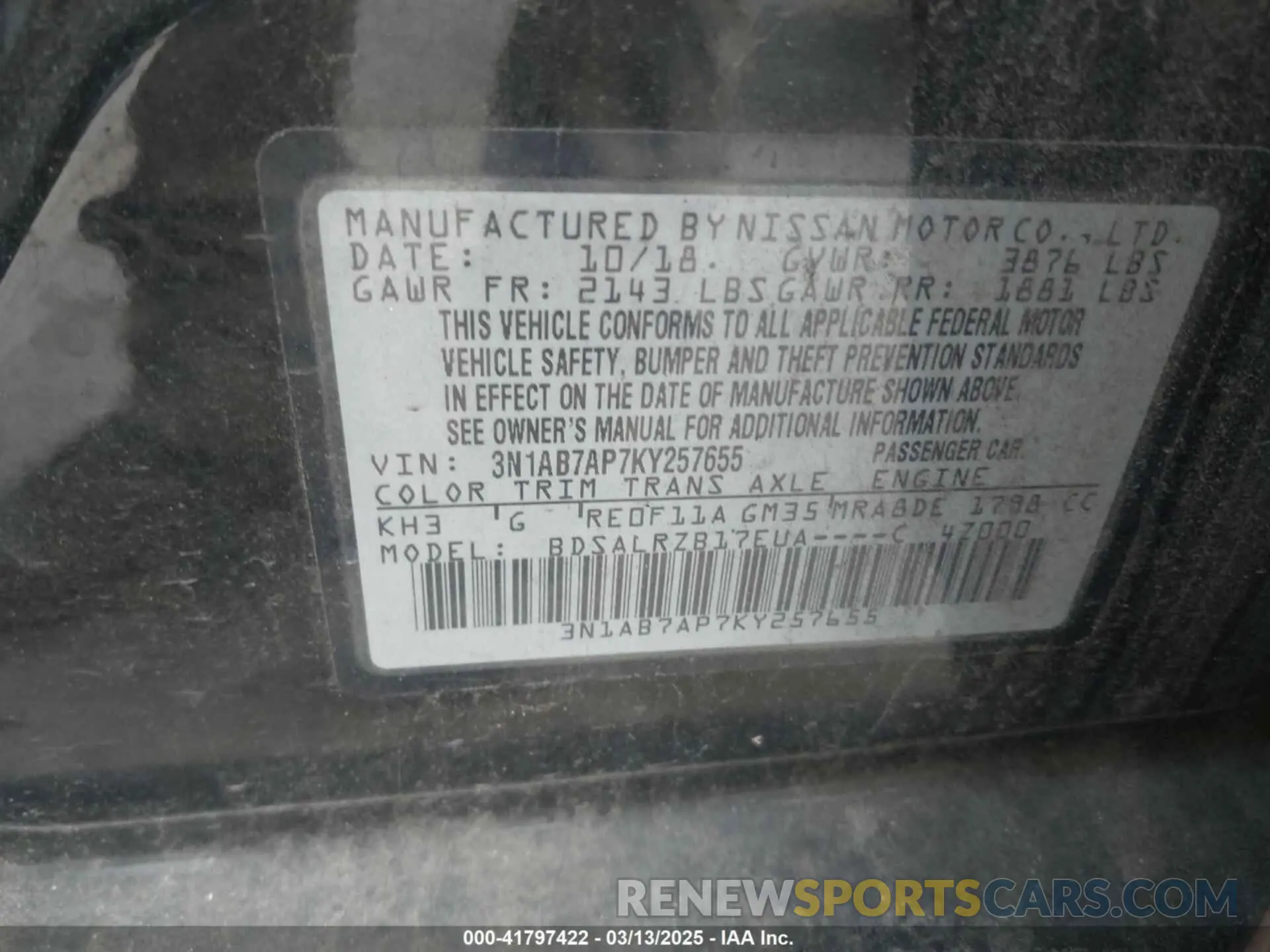 9 Photograph of a damaged car 3N1AB7AP7KY257655 NISSAN SENTRA 2019