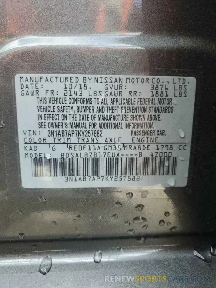 13 Photograph of a damaged car 3N1AB7AP7KY257882 NISSAN SENTRA 2019