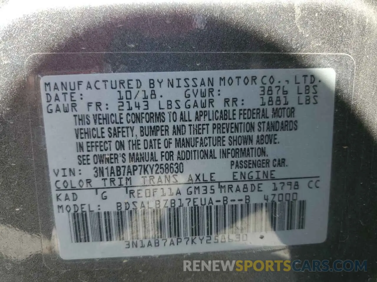 14 Photograph of a damaged car 3N1AB7AP7KY258630 NISSAN SENTRA 2019