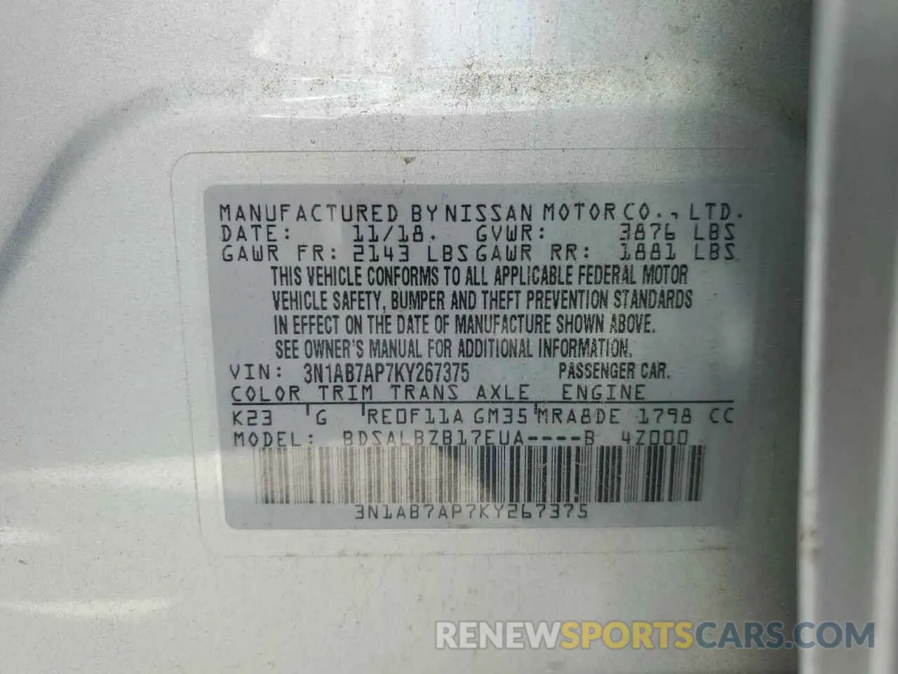 14 Photograph of a damaged car 3N1AB7AP7KY267375 NISSAN SENTRA 2019