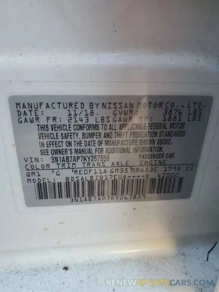 13 Photograph of a damaged car 3N1AB7AP7KY267859 NISSAN SENTRA 2019