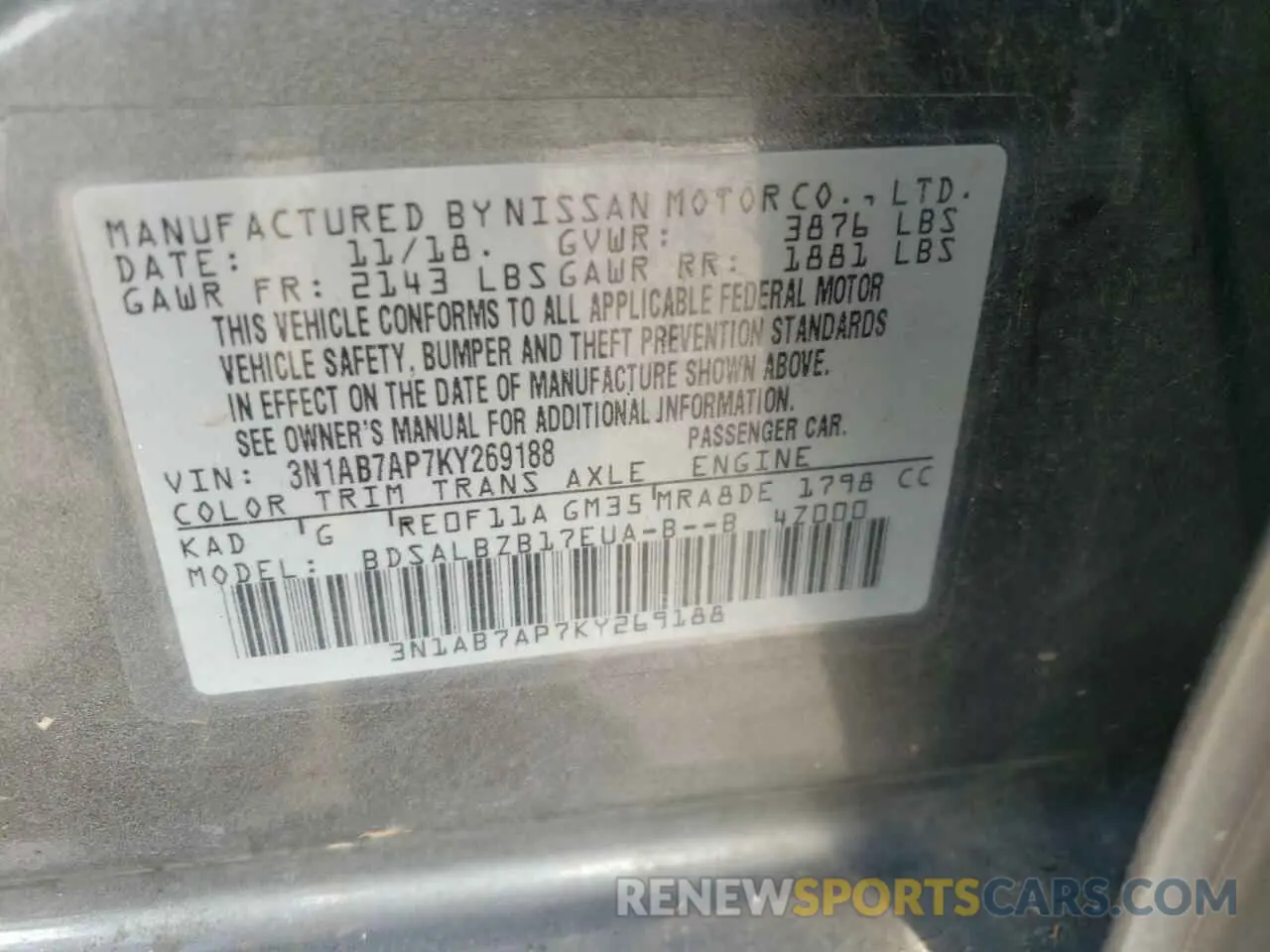 14 Photograph of a damaged car 3N1AB7AP7KY269188 NISSAN SENTRA 2019
