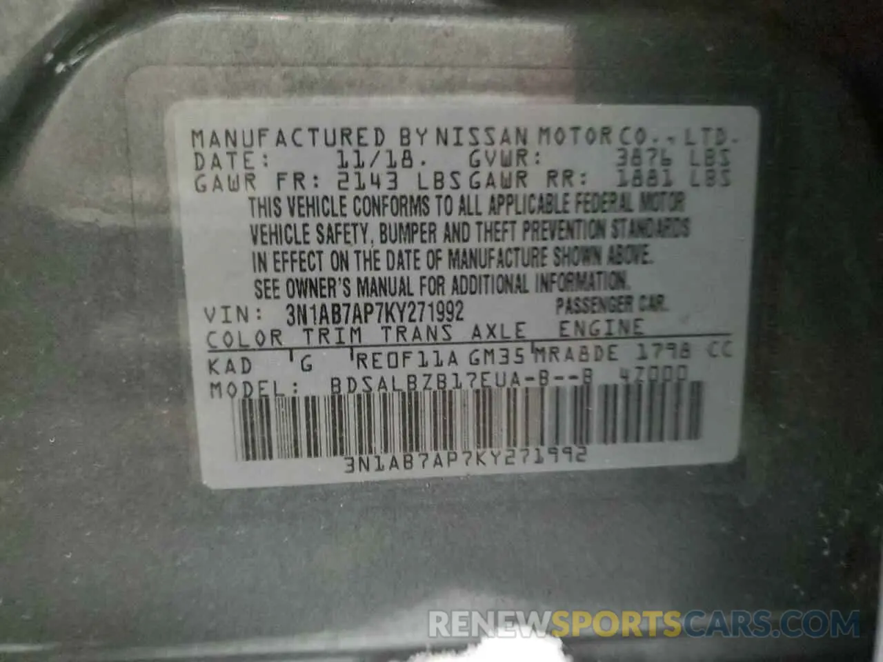 13 Photograph of a damaged car 3N1AB7AP7KY271992 NISSAN SENTRA 2019