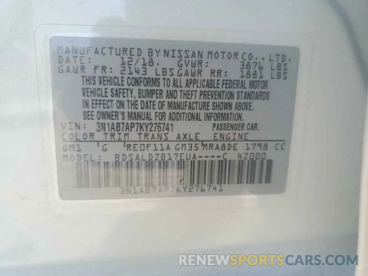 12 Photograph of a damaged car 3N1AB7AP7KY276741 NISSAN SENTRA 2019