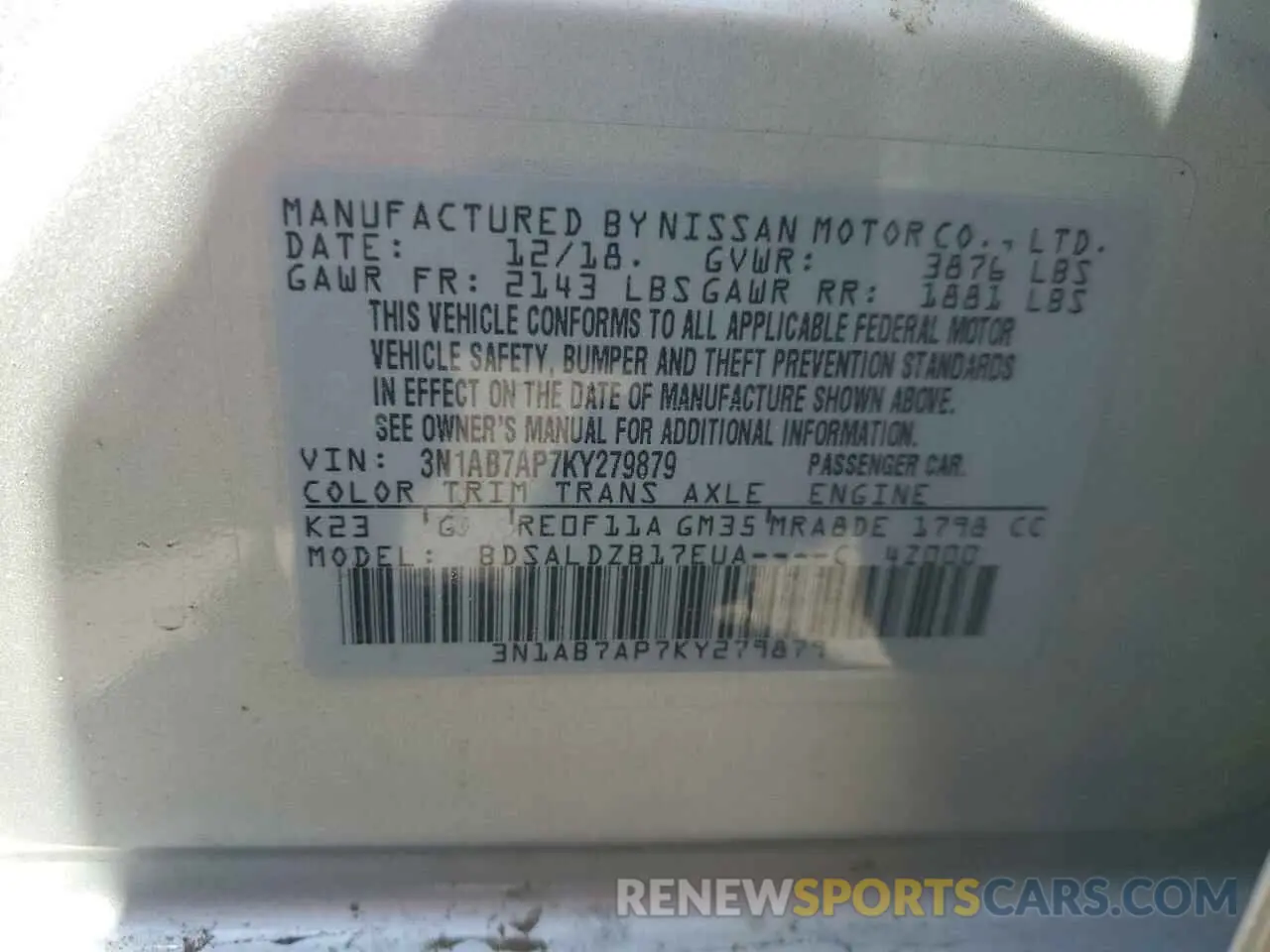 12 Photograph of a damaged car 3N1AB7AP7KY279879 NISSAN SENTRA 2019