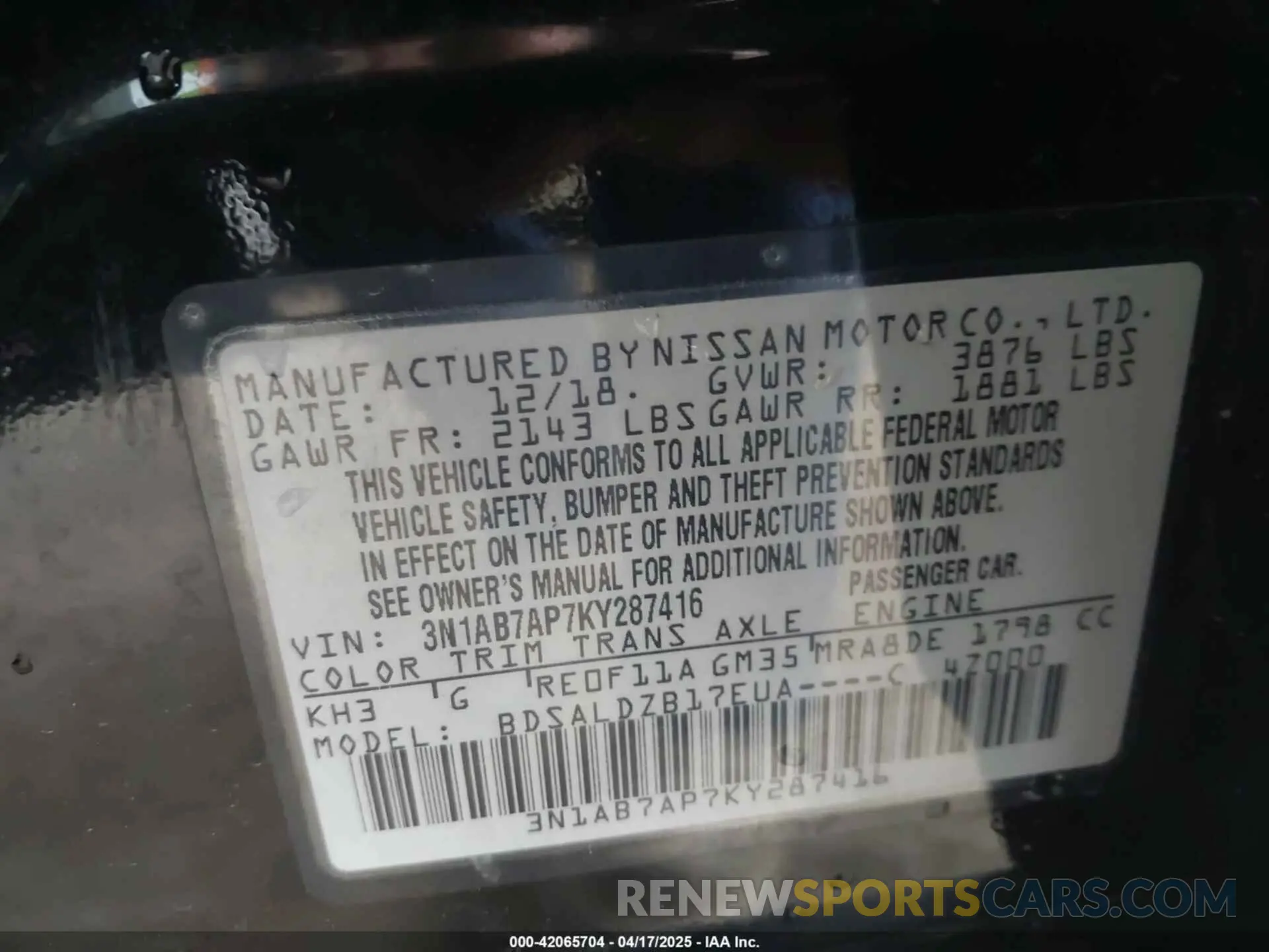 9 Photograph of a damaged car 3N1AB7AP7KY287416 NISSAN SENTRA 2019