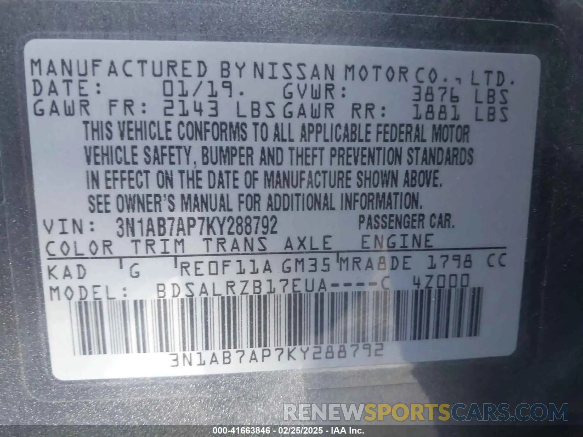 9 Photograph of a damaged car 3N1AB7AP7KY288792 NISSAN SENTRA 2019