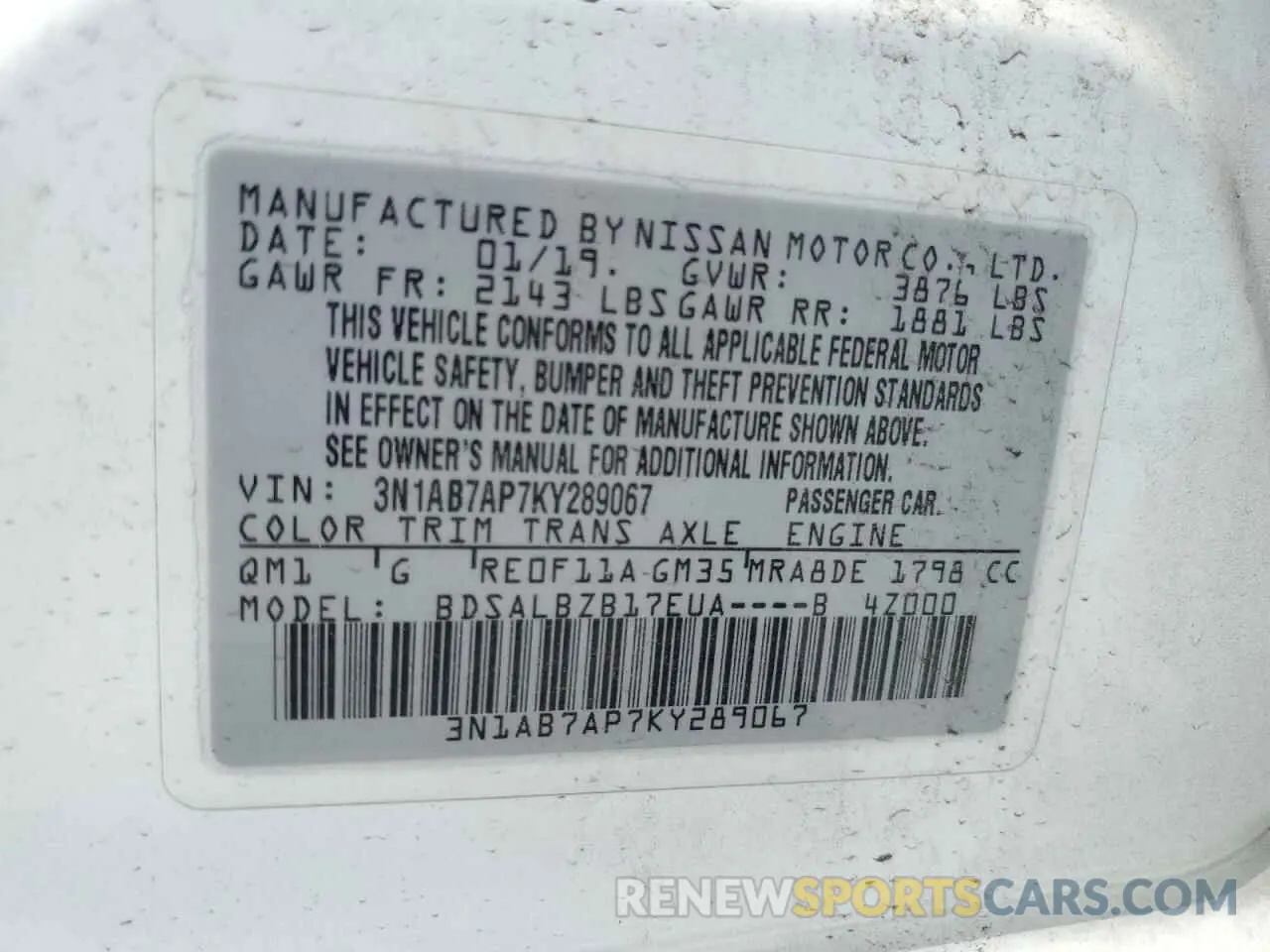 13 Photograph of a damaged car 3N1AB7AP7KY289067 NISSAN SENTRA 2019