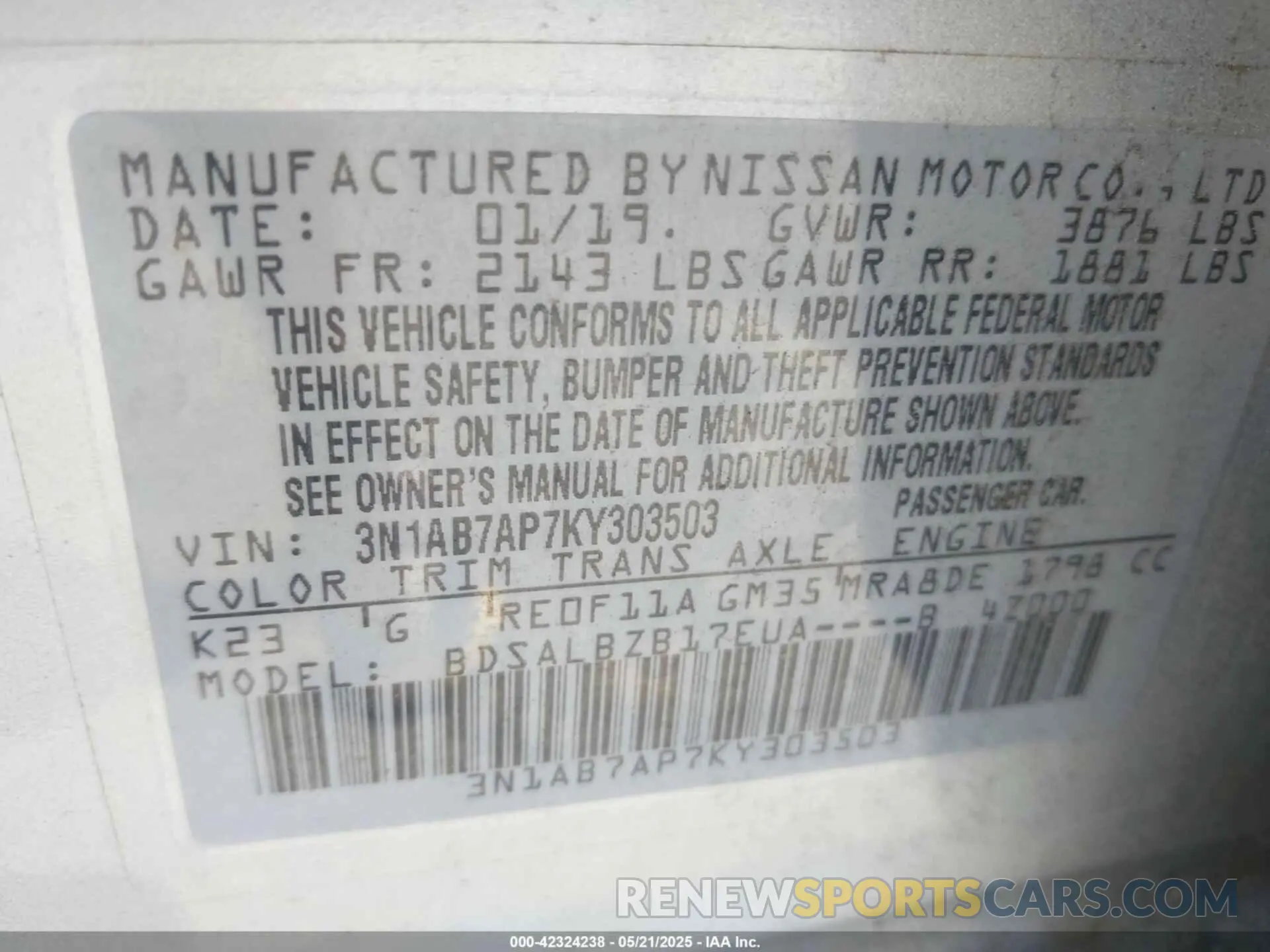 9 Photograph of a damaged car 3N1AB7AP7KY303503 NISSAN SENTRA 2019